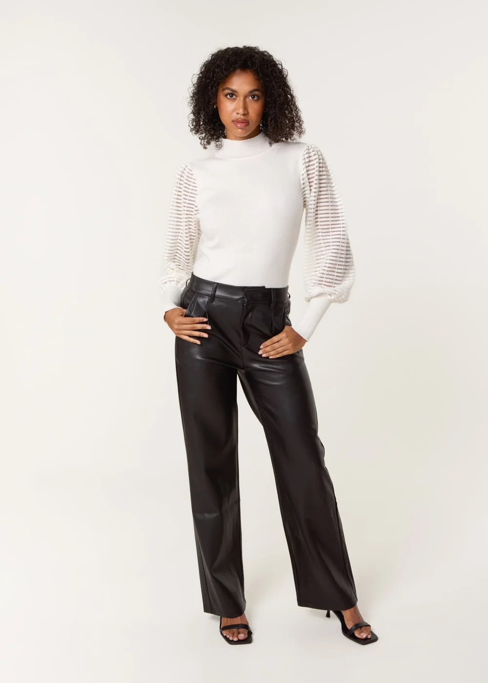 Blue Vanilla Ivory Semi-Sheer Mesh Panel Long Sleeve Jumper - L Image 2