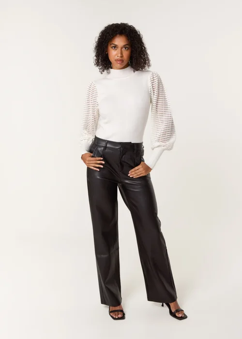 Blue Vanilla Ivory Semi-Sheer Mesh Panel Long Sleeve Jumper - L Image 2