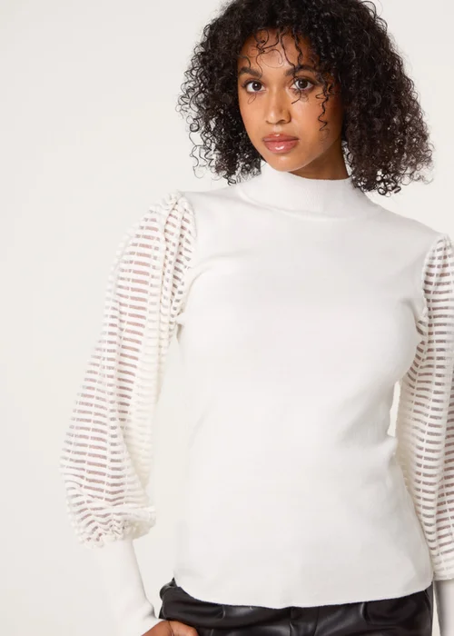 Blue Vanilla Ivory Semi-Sheer Mesh Panel Long Sleeve Jumper - L Image 1