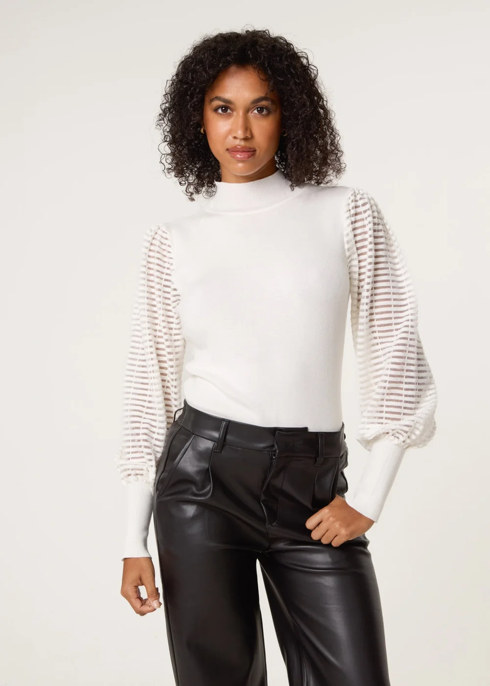 Blue Vanilla Ivory Semi-Sheer Mesh Panel Long Sleeve Jumper - L Image 3