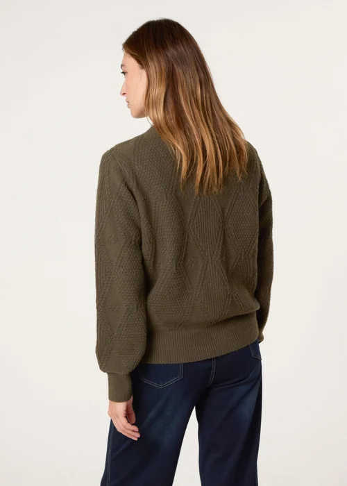Blue Vanilla Khaki Argyle Texture Knit Jumper - M Image 4