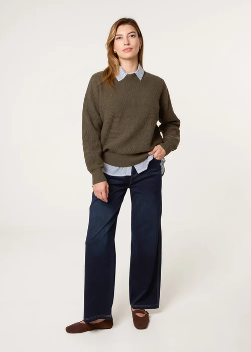 Blue Vanilla Khaki Argyle Texture Knit Jumper - M Image 2