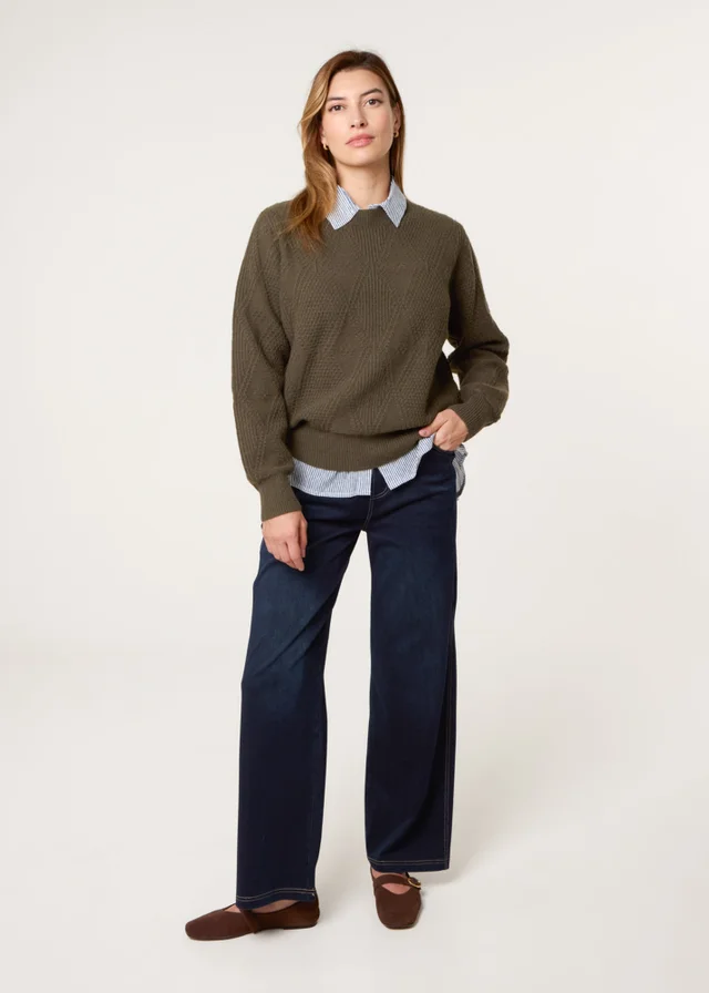 Blue Vanilla Khaki Argyle Texture Knit Jumper