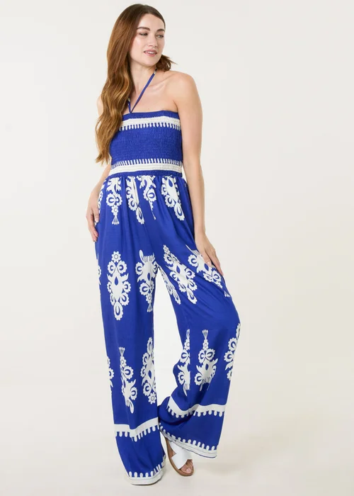 Blue Vanilla Blue Halter Neck Shirred Waist Jumpsuit - S/M Image 2