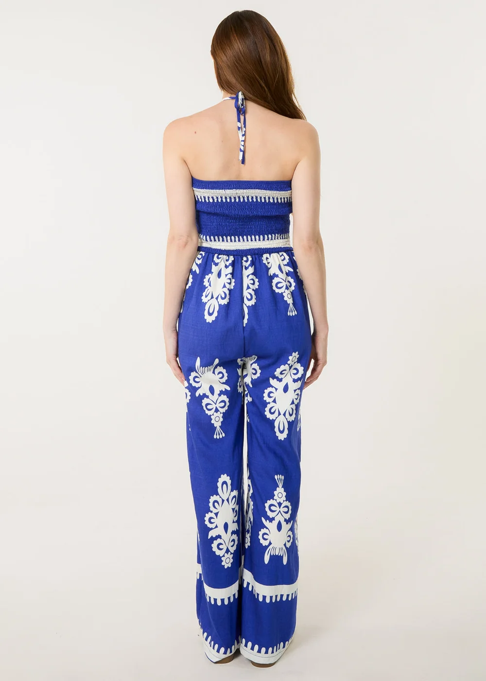 Blue Vanilla Blue Halter Neck Shirred Waist Jumpsuit - S/M Image 4