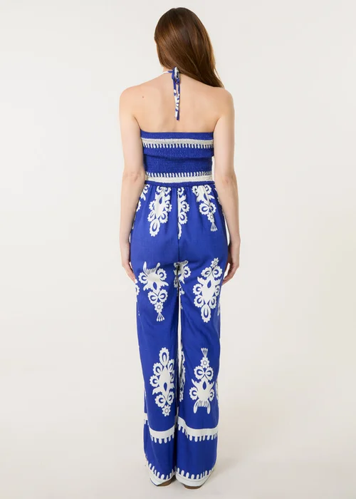 Blue Vanilla Blue Halter Neck Shirred Waist Jumpsuit - S/M Image 4