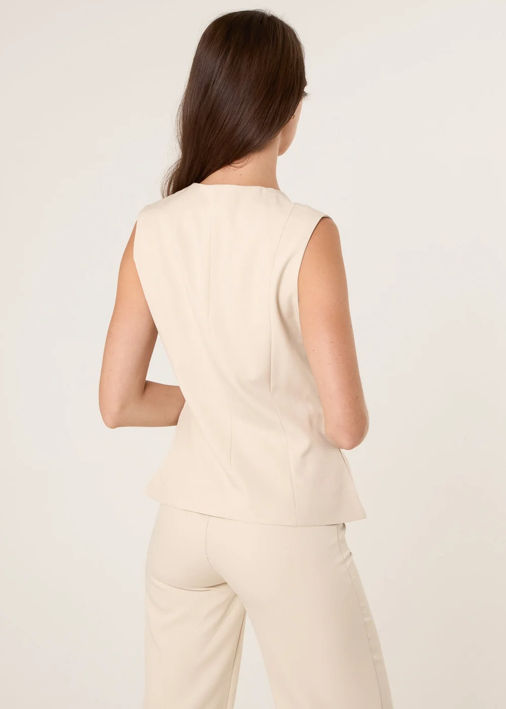 Blue Vanilla Beige Tailored Flower Button Front Sleeveless Vest - 14 Image 4