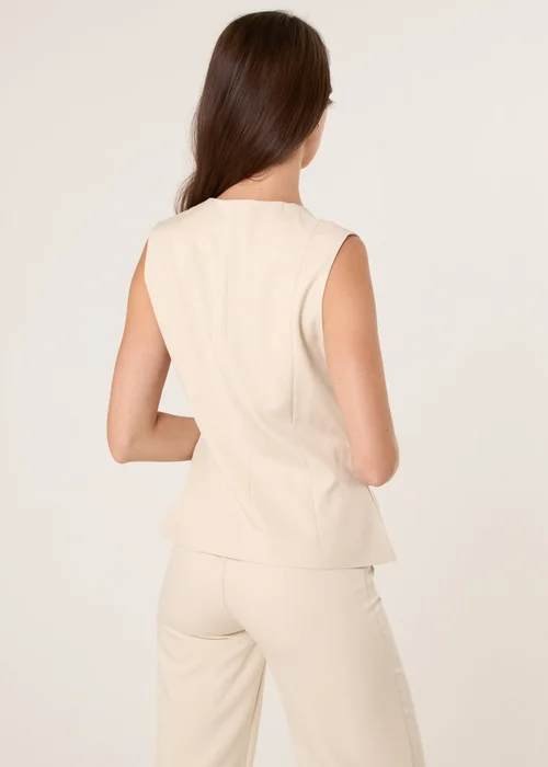 Blue Vanilla Beige Tailored Flower Button Front Sleeveless Vest - 14 Image 4