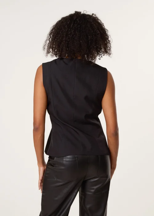 Blue Vanilla Black Tailored Flower Button Front Sleeveless Vest - 10 Image 5