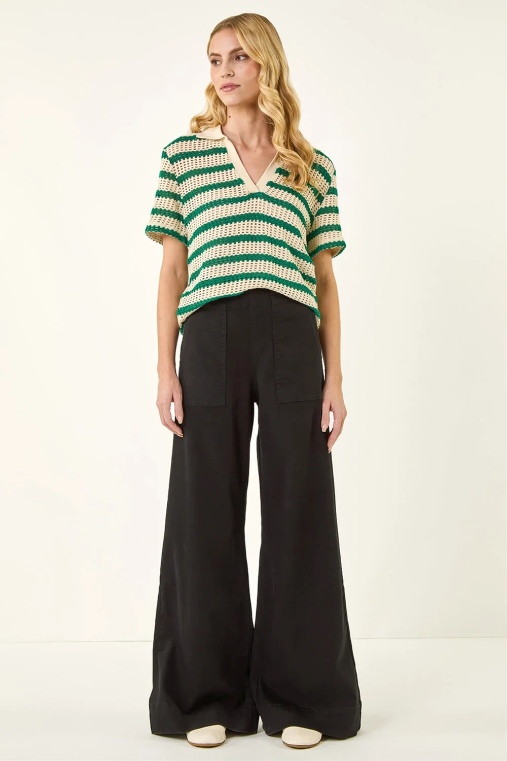 Roman Black Cotton Stretch Wide Leg Jean - 18 Image 2