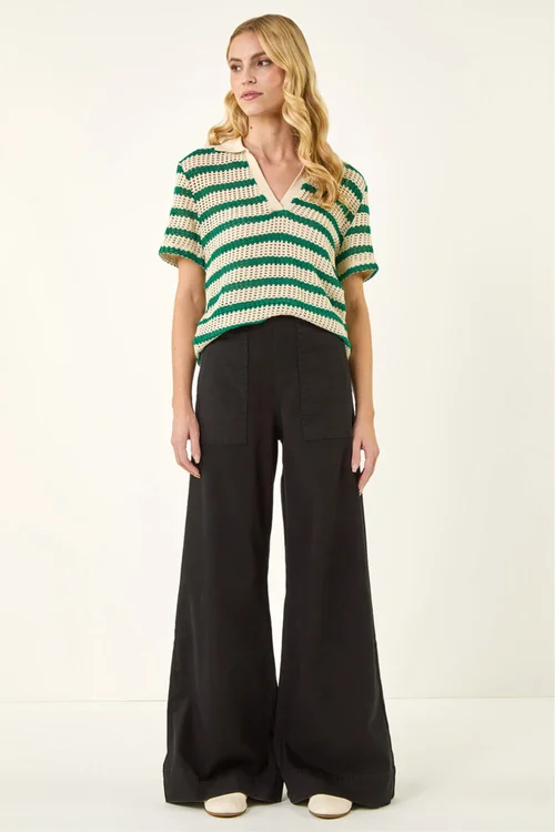 Roman Black Cotton Stretch Wide Leg Jean - 18 Image 2