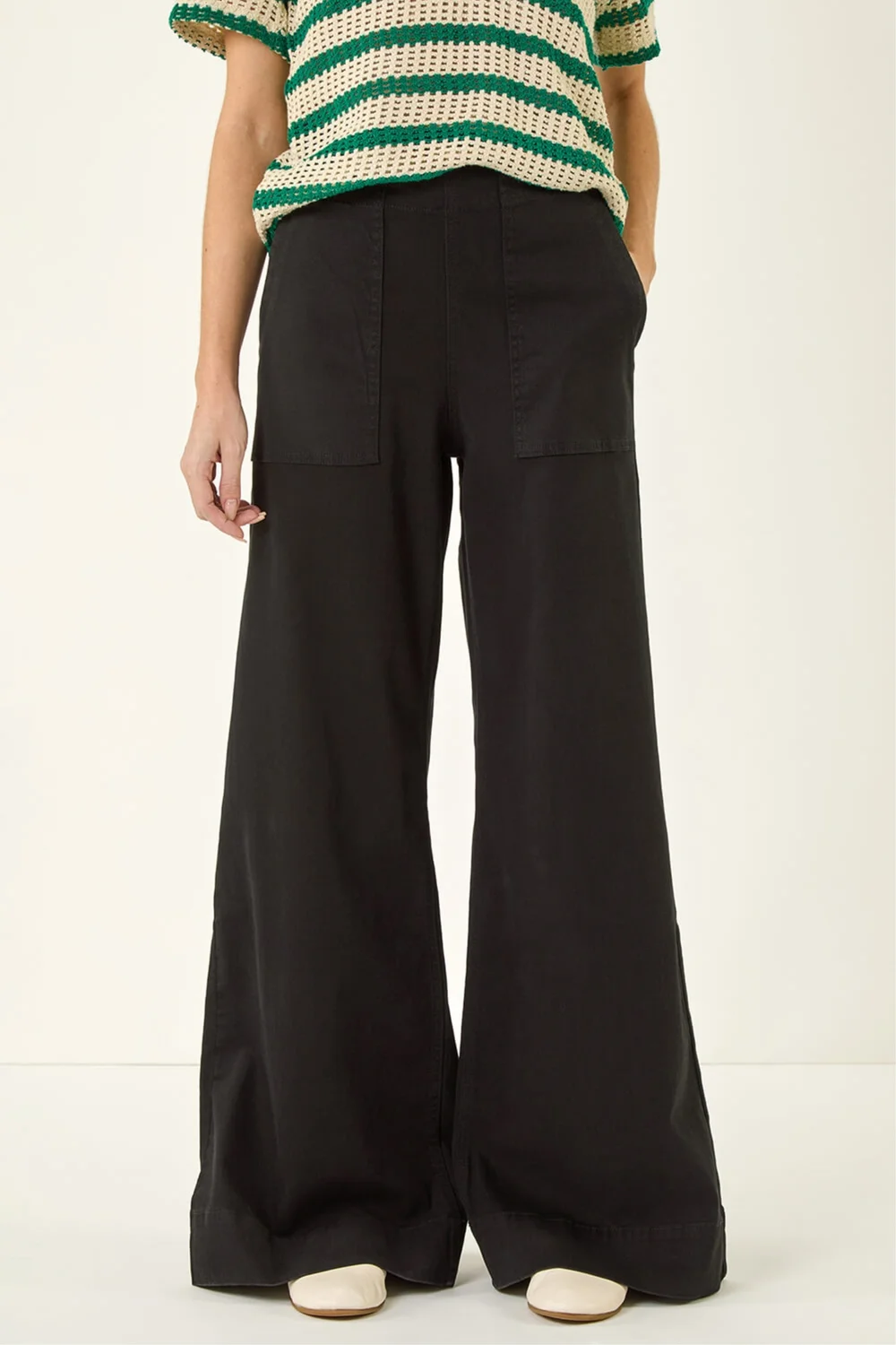 Roman Black Cotton Stretch Wide Leg Jean - 18 Image 4