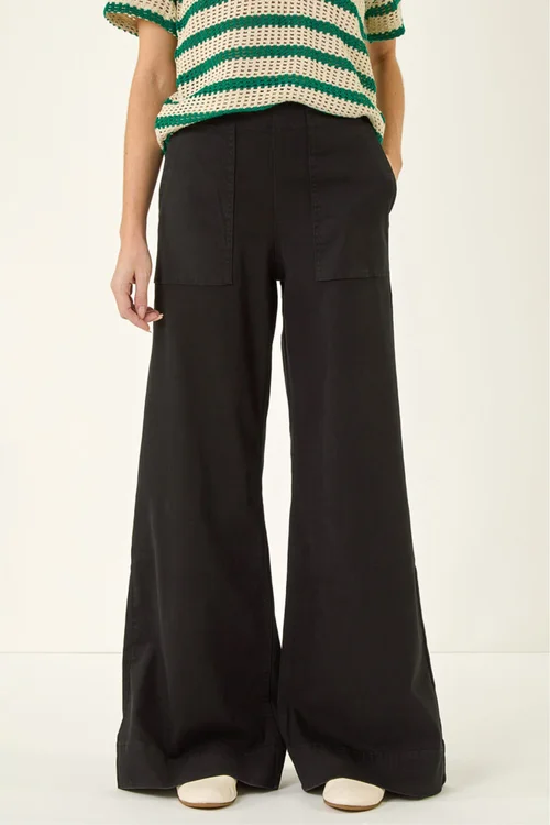 Roman Black Cotton Stretch Wide Leg Jean - 18 Image 4