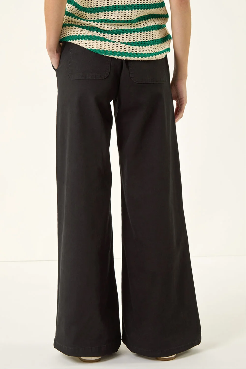Roman Black Cotton Stretch Wide Leg Jean - 18 Image 3