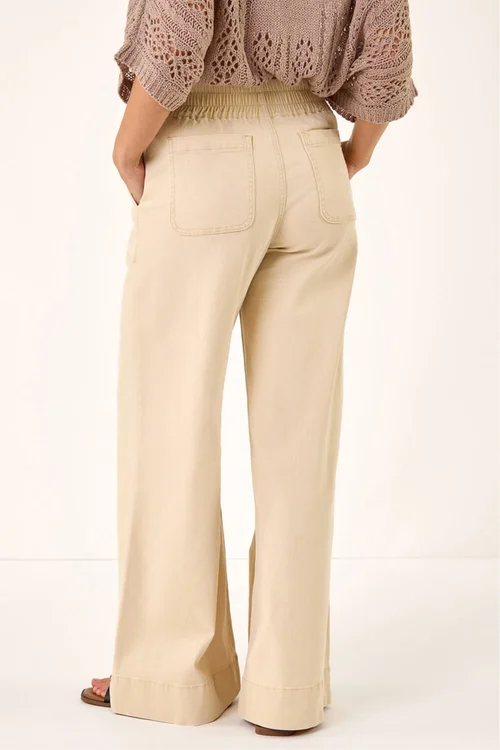 Roman Beige Cotton Stretch Wide Leg Jean - 10 Image 3