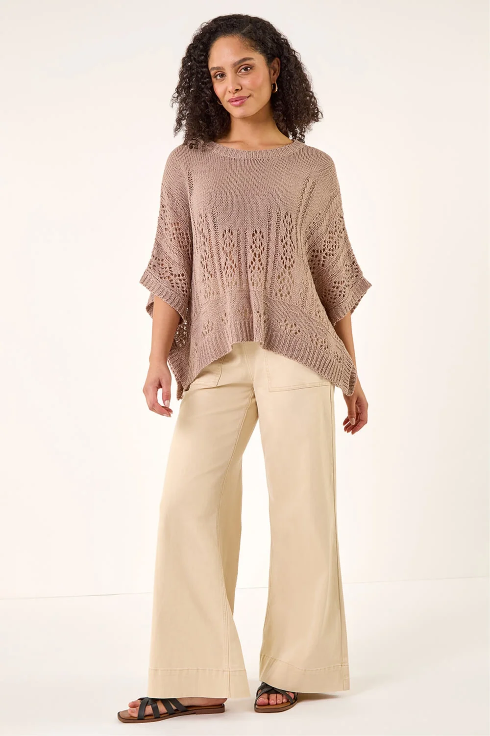 Roman Beige Cotton Stretch Wide Leg Jean - 10 Image 2