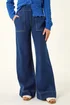 Roman Indigo Cotton Stretch Wide Leg Jean - 16 Image 4