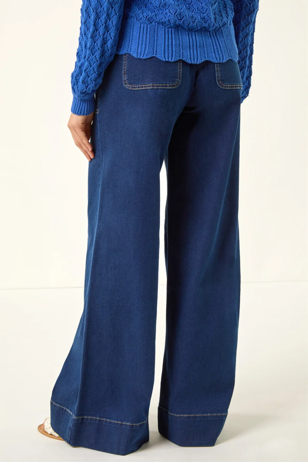 Roman Indigo Cotton Stretch Wide Leg Jean - 16 Image 3