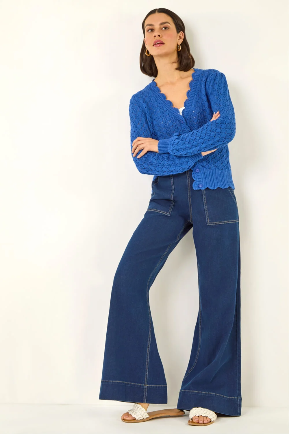 Roman Indigo Cotton Stretch Wide Leg Jean - 16 Image 1