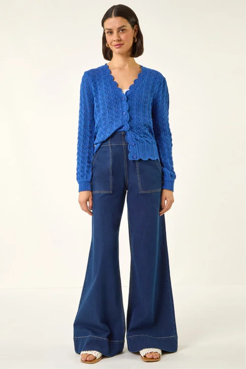 Roman Indigo Cotton Stretch Wide Leg Jean - 16 Image 2