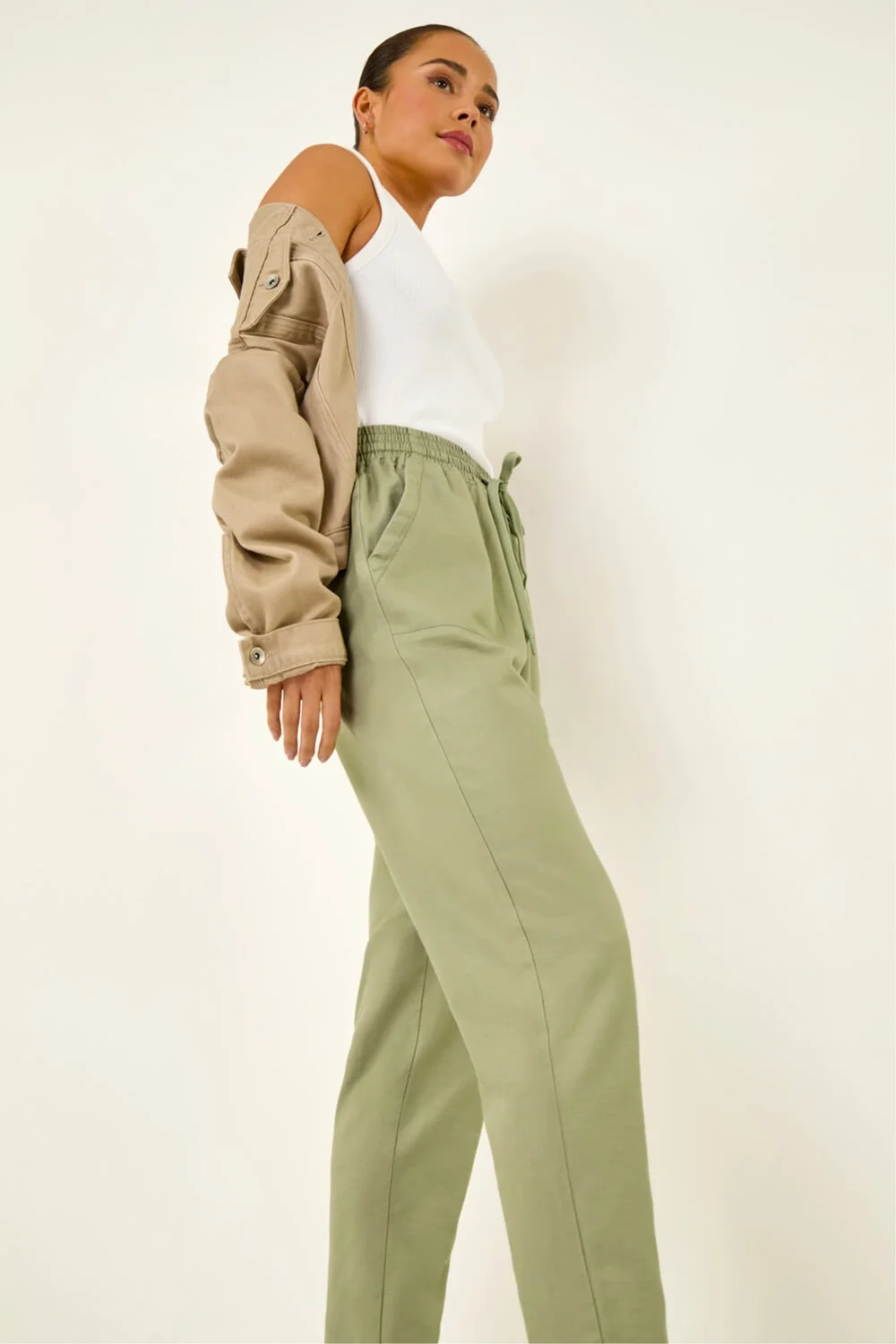Roman Sage Petite Elasticated Waist Trouser - 14 Image 1