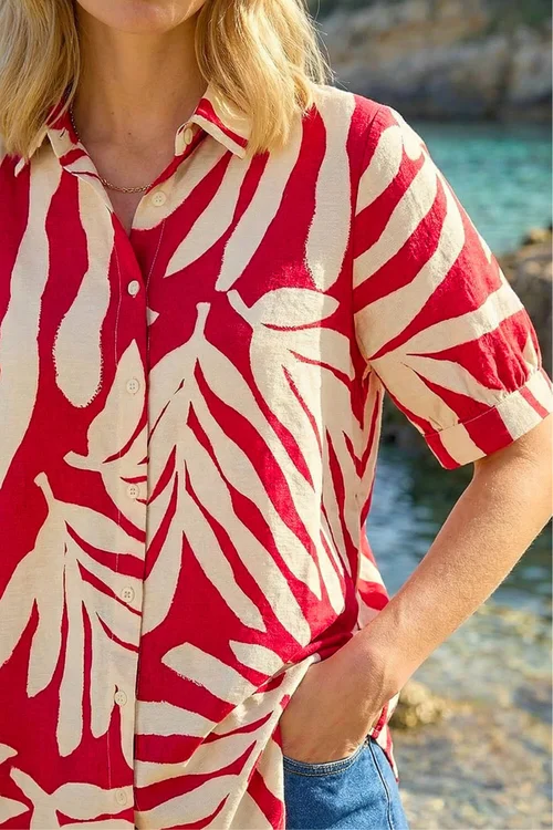 Roman Red Abstract Print Collared Shirt - 12 Image 4