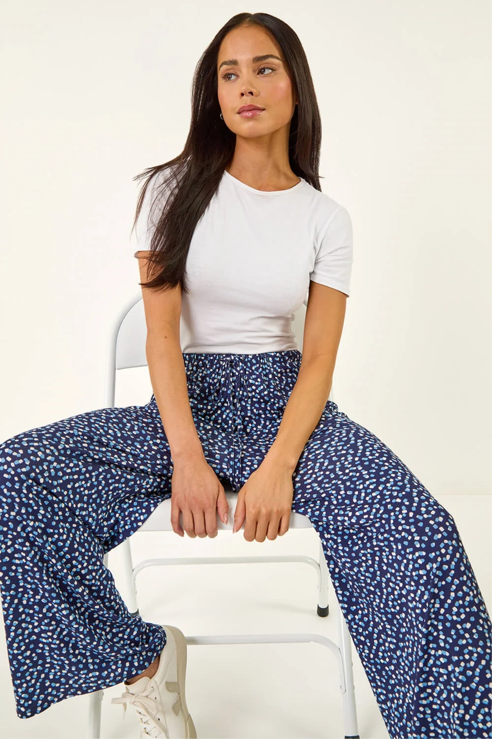 Roman Navy Petite Spot Wide Leg Trouser - Size 18 Image 1