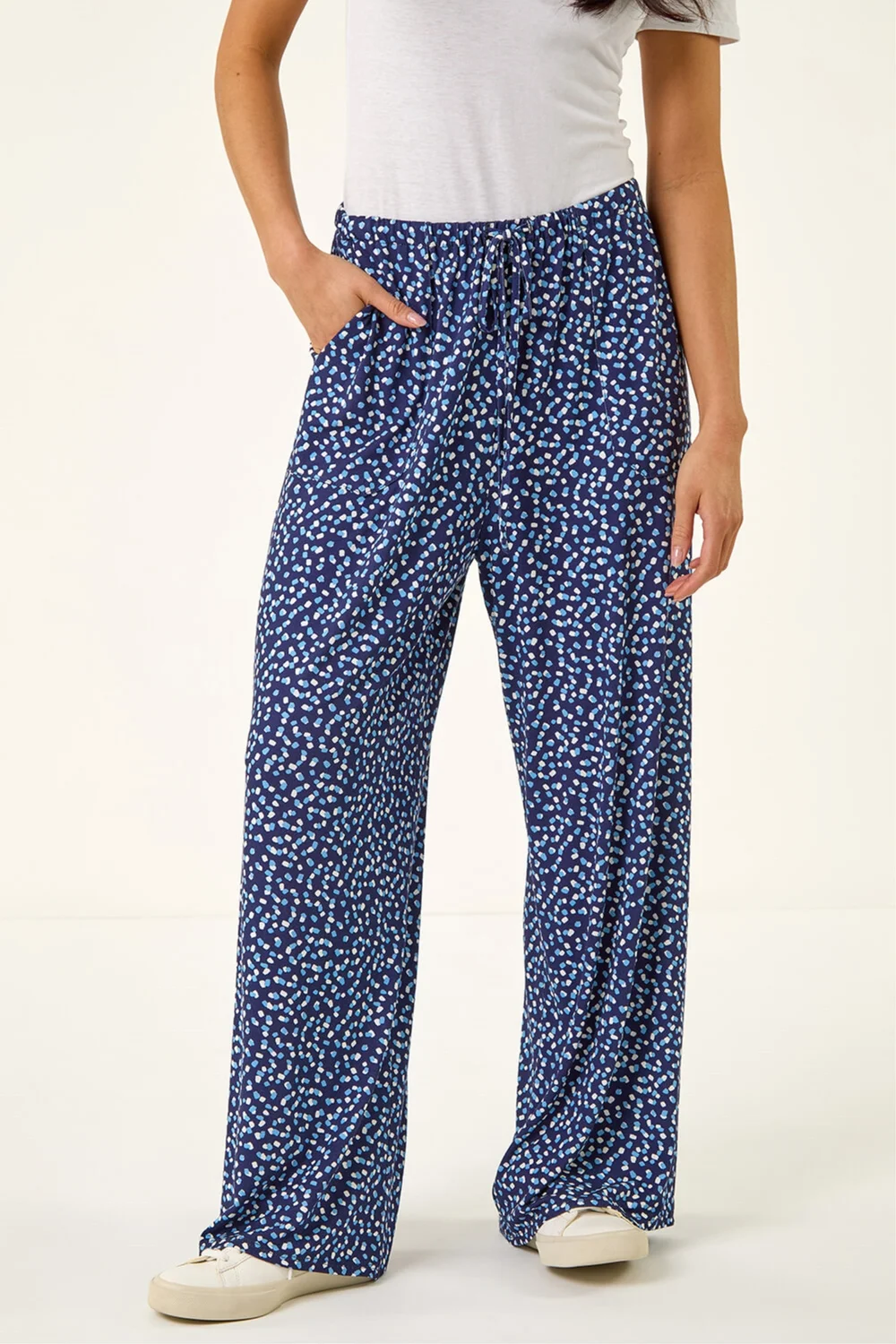 Roman Navy Petite Spot Wide Leg Trouser - Size 18 Image 4