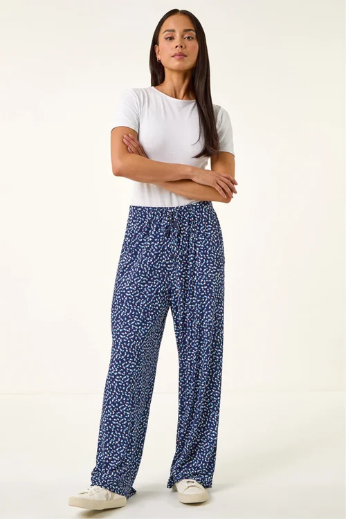 Roman Navy Petite Spot Wide Leg Trouser - Size 18 Image 2