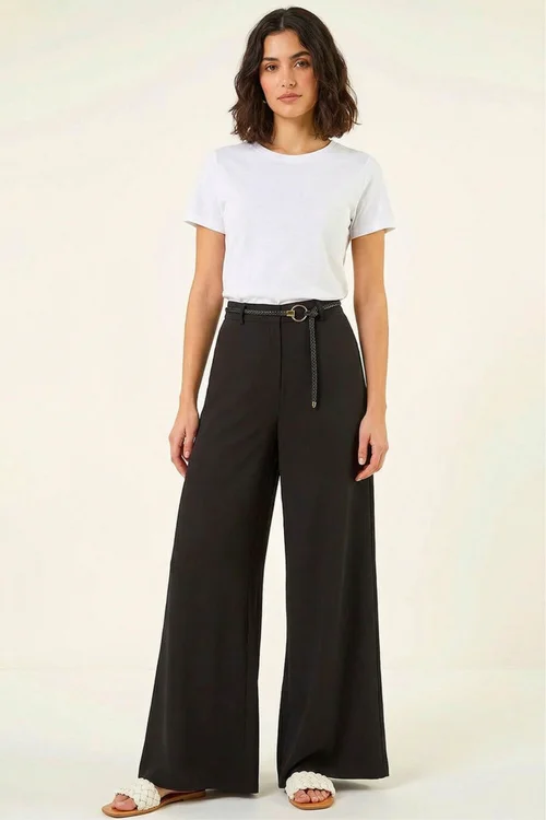 Roman Black Wide Leg Belt Tie Trouser - 20 Image 1