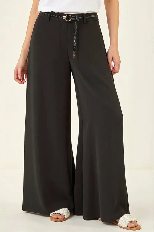Roman Black Wide Leg Belt Tie Trouser - 20 Image 3