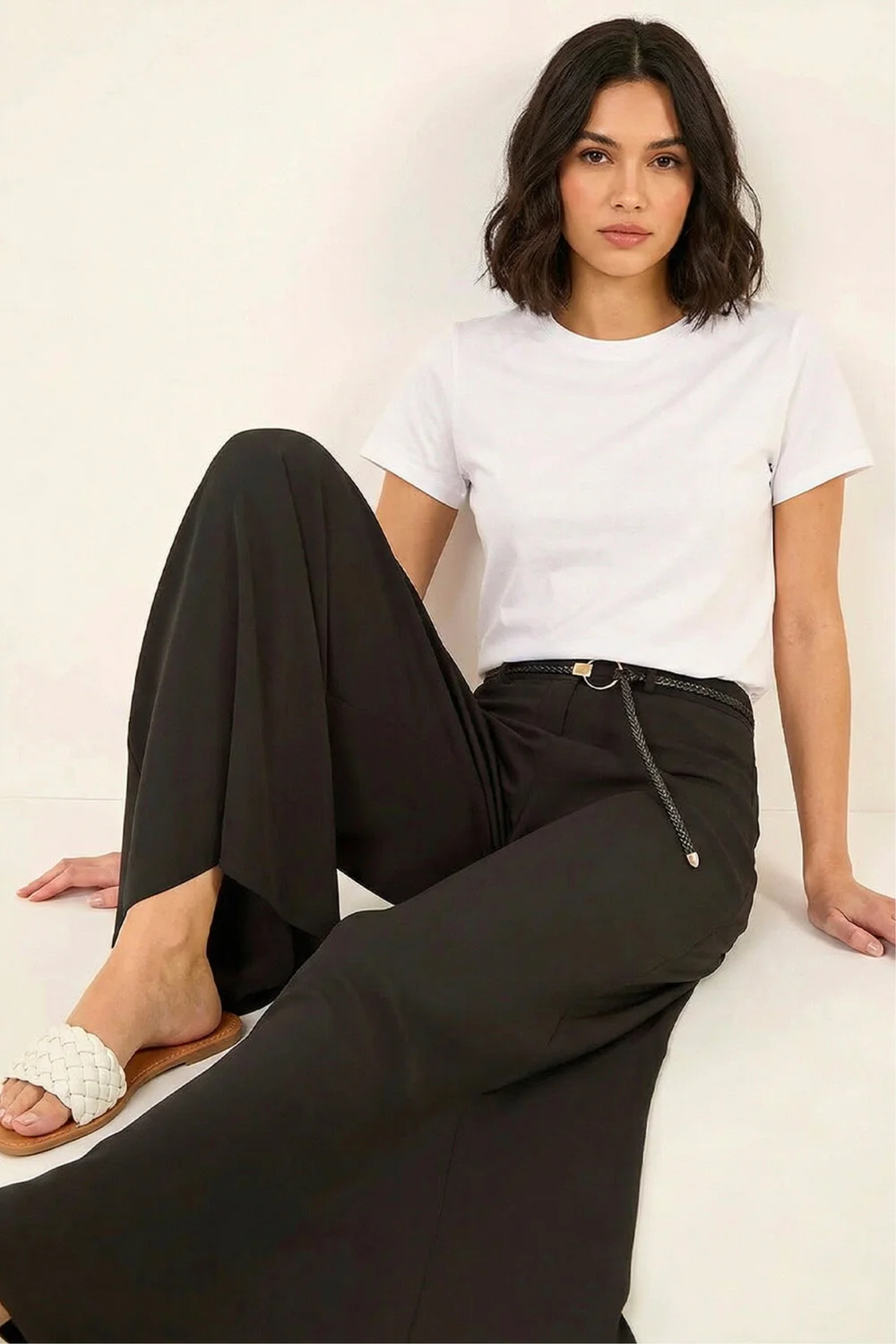 Roman Black Wide Leg Belt Tie Trouser - 20 Image 2