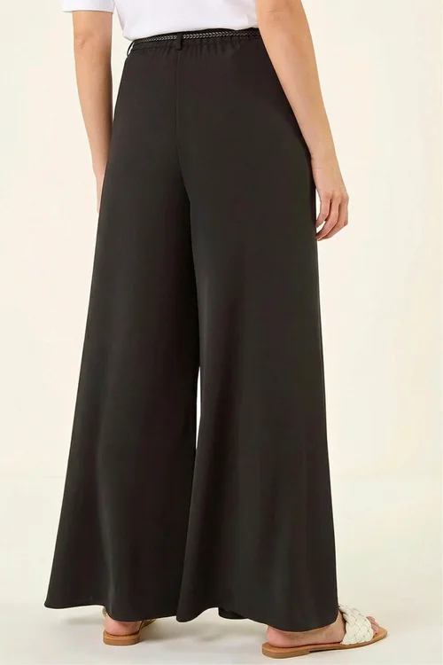 Roman Black Wide Leg Belt Tie Trouser - 20 Image 4