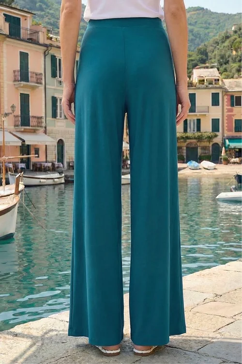 Roman Teal Wide Leg Stretch Trousers - 12 Image 3