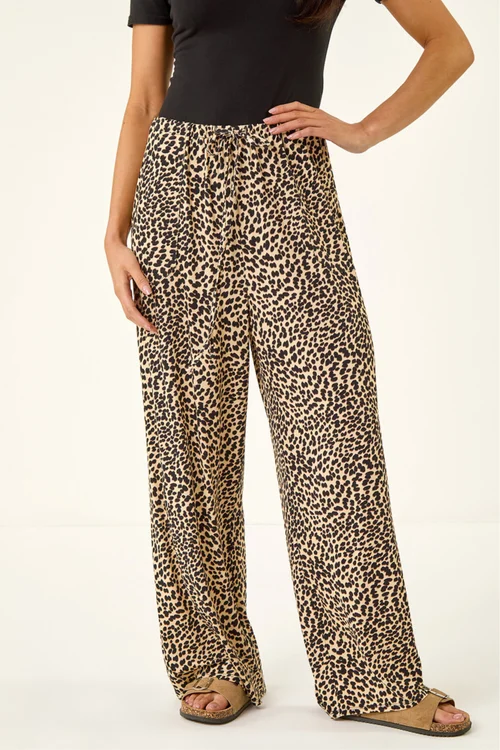 Roman Stone Petite Animal Print Wide Leg Trouser - Size 12 Image 4