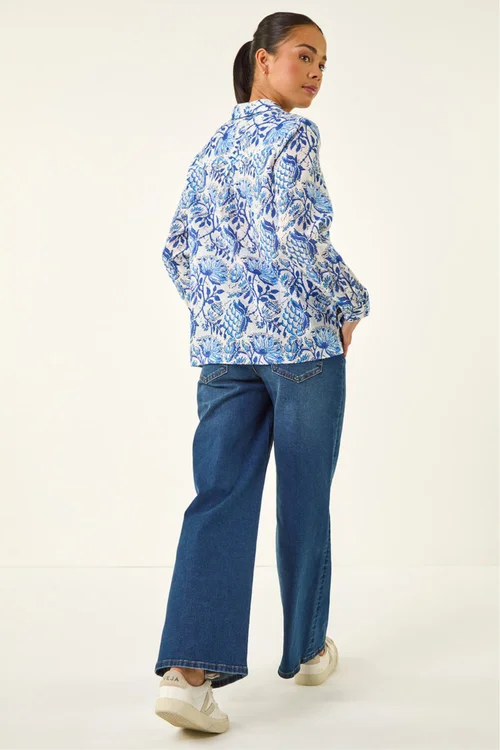 Roman Blue Petite Floral Embroidered Blouse - 12 Image 3