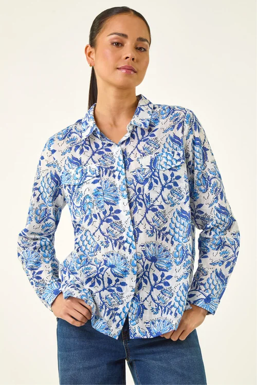 Roman Blue Petite Floral Embroidered Blouse - 12 Image 4