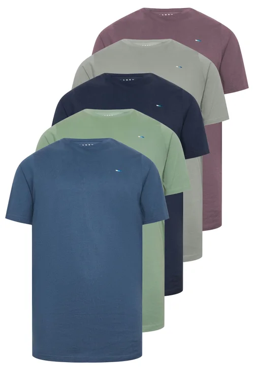 BadRhino Blue/Green/Purple/Grey/Navy Blue 5 Pack Extra Long T-Shirts - 5-6XL Image 3