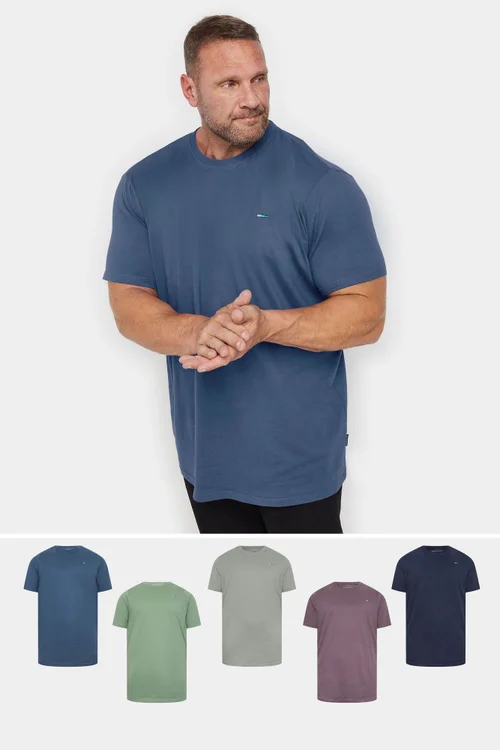 BadRhino Blue/Green/Purple/Grey/Navy Blue 5 Pack Extra Long T-Shirts - 5-6XL Image 1