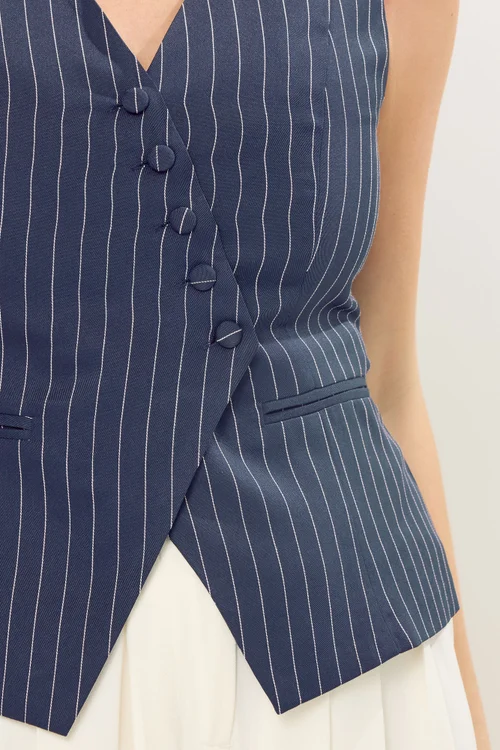 Star By Julien Macdonald Navy Blue Pinstripe Waistcoat - 14 Image 5
