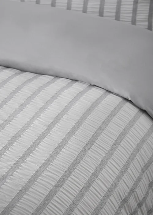 Catherine Lansfield So Soft Seersucker Stripe Duvet Cover Set Grey - Single Image 3