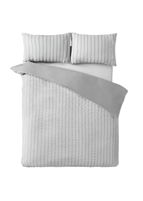 Catherine Lansfield So Soft Seersucker Stripe Duvet Cover Set Grey - Single Image 4