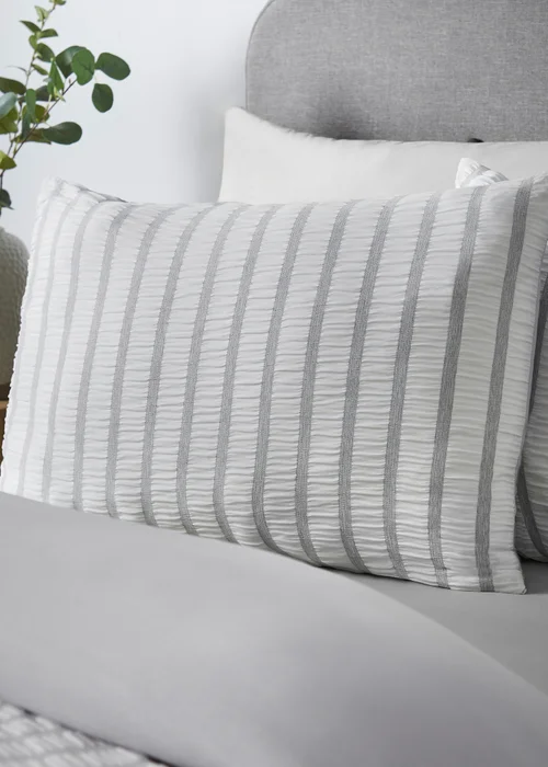 Catherine Lansfield So Soft Seersucker Stripe Duvet Cover Set Grey - Single Image 2