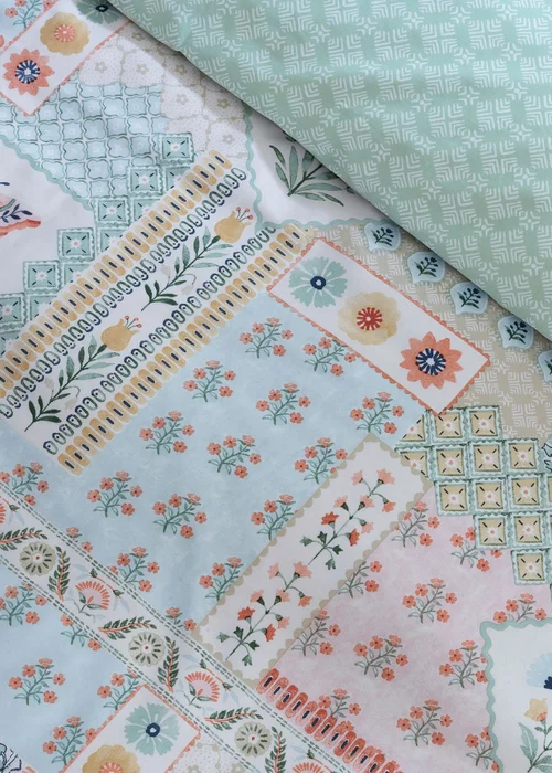 Catherine Lansfield Folk Patchwork Reversible Duvet Cover Set Green - Single Image 4