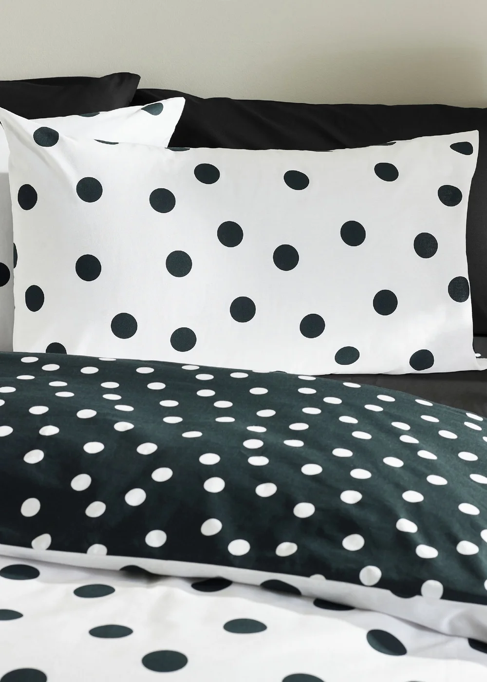 Catherine Lansfield Polka Dot Reversible Duvet Cover Set Black / White - Single Image 3