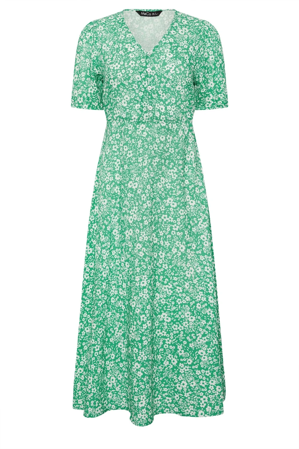 M&Co Petite Green Ditsy Floral Puff Sleeve Dress - 18 Image 2