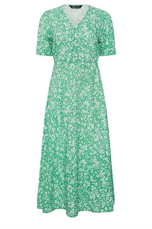 M&Co Petite Green Ditsy Floral Puff Sleeve Dress - 18 Image 2