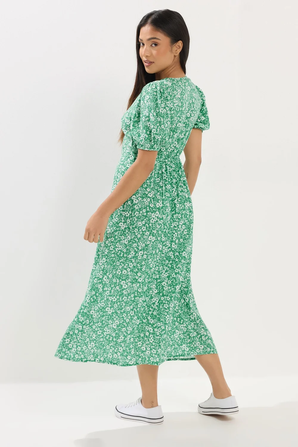 M&Co Petite Green Ditsy Floral Puff Sleeve Dress - 18 Image 4