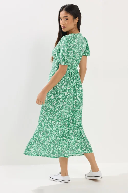 M&Co Petite Green Ditsy Floral Puff Sleeve Dress - 18 Image 4