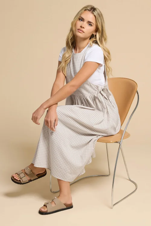 PixieGirl Petite Natural Brown Gingham Tie Side Pinafore Dress - Size 16 Image 2